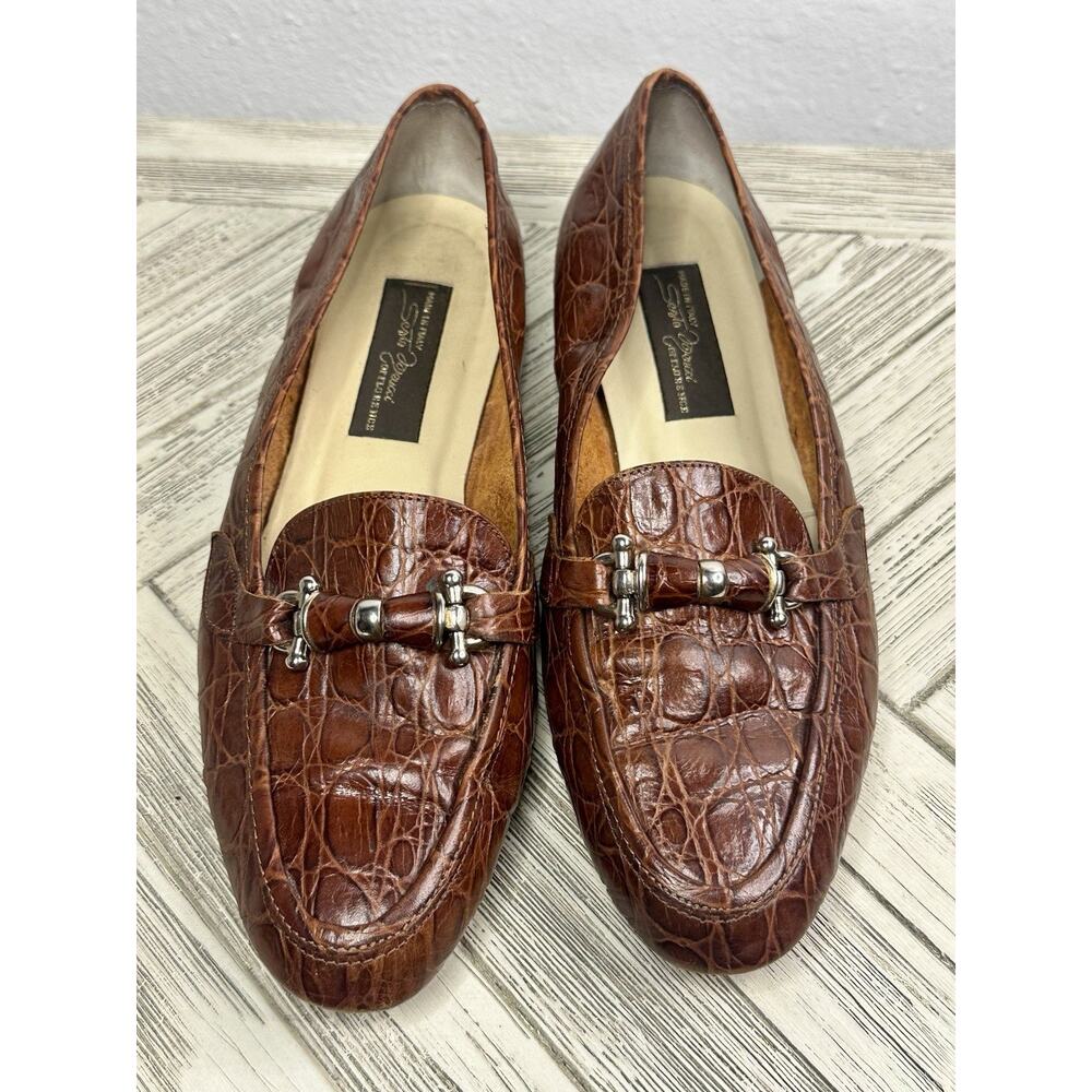 Vintage SESTO MEUCCI Of Florence Brown Leather CROC Loafers Womens 6N Italy